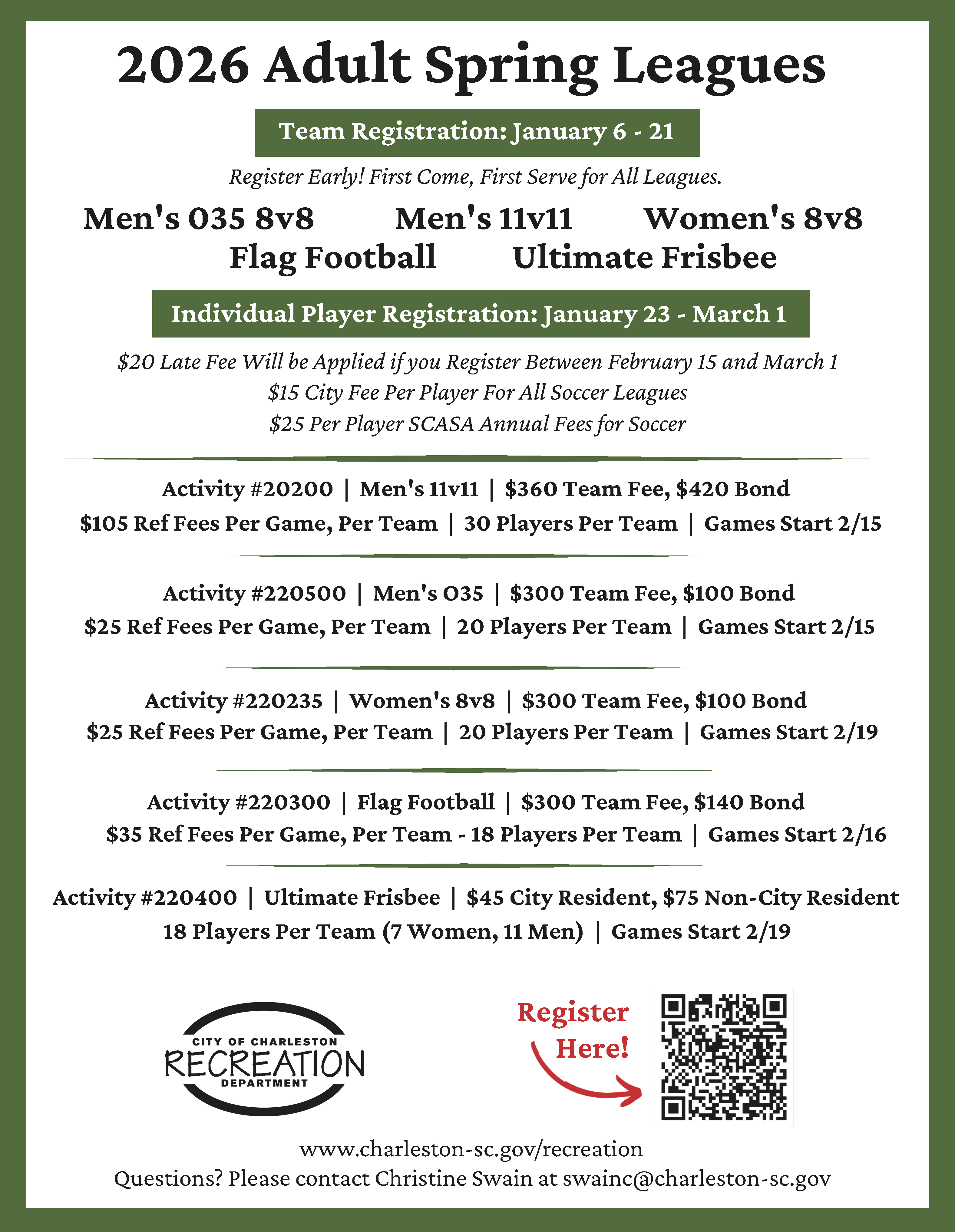 Adult Spring Sports Registration 2026